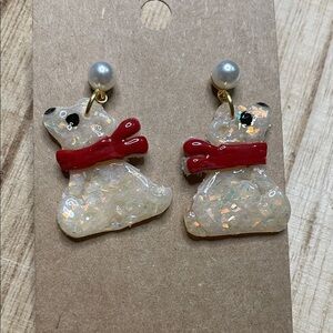 Christmas Winter Polar Bear Earrings with Red Scarf